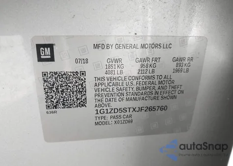 2018 Chevrolet Malibu Lt из США, поврежденный, VIN 1G1ZD5STXJF265760